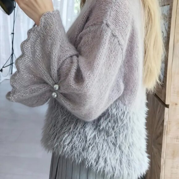 Women'S Elegant Off-Shoulder Sweater - Soft Long Hair & Fleece Blend, Loose Fit - Picture 3 of 3